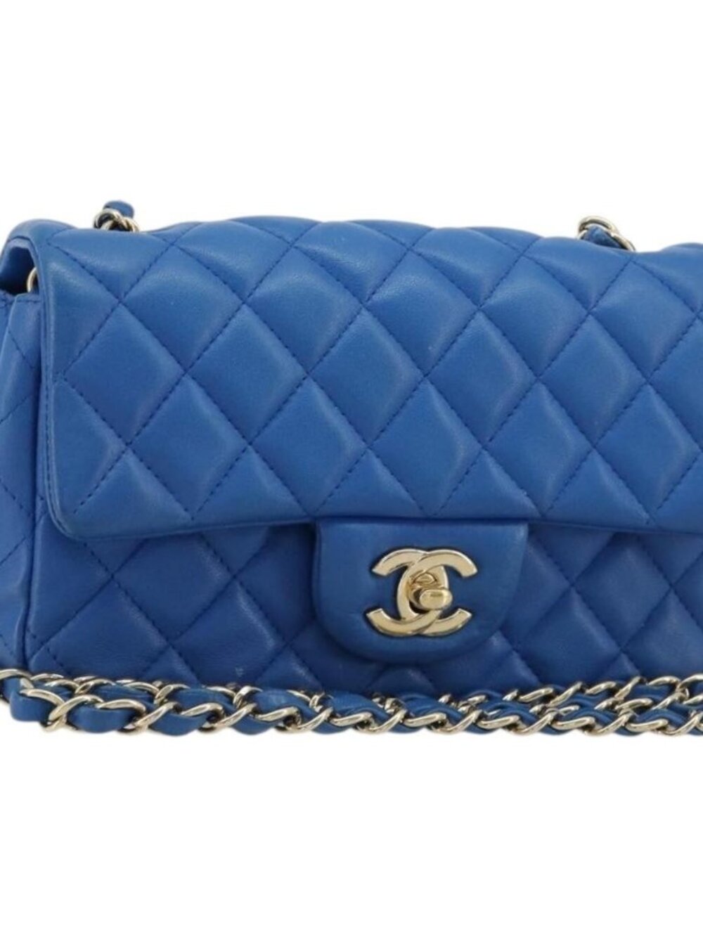 CHANEL Mini Matelasse 19 Chain Bag Lamb Skin Blue Gold CC Auth 182032SAV